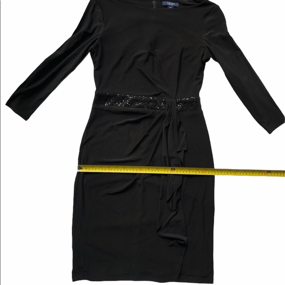 Chaps Little Black Form Fitting Dress With Sequin Belt Drapey Detail Size Small - Picture 11 of 16